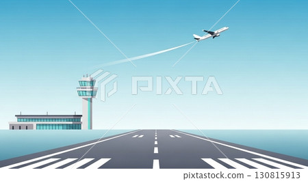 Flat design airport and airplane illustration 130815913