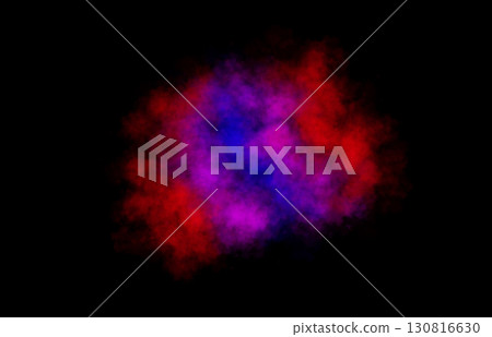 Colorful red blue and magenta smoke cloud on transparent background with soft diffusion isolated in vertical shape and glowing texture 130816630