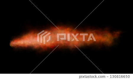 Thick red exhaust smoke cloud trail isolated on black background from aircraft or vehicle with combustion engine 130816650