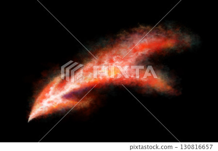 Bright fiery arrow-shaped flame trail with smoke effect on transparent background for design or abstract backgrounds 130816657