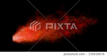 Thick red exhaust smoke cloud trail isolated from aircraft or vehicle with combustion engine 130816678