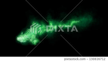 Thick green exhaust smoke cloud trail isolated from aircraft or vehicle with combustion engine 130816712