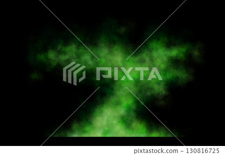 Dense green smoke explosion on transparent background with black edges, resembling a dramatic mushroom cloud formation 130816725