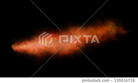 Thick red exhaust smoke cloud trail isolated on black background from aircraft or vehicle with combustion engine Thick red exhaust smoke cloud trail isolated on black background from aircraft or vehicle with combustion engine 130816728