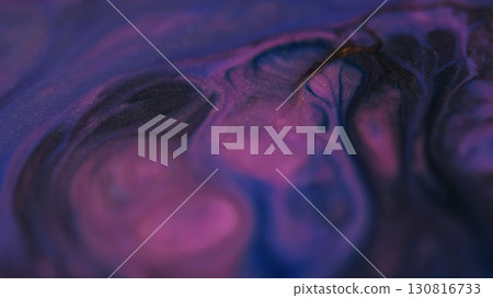 Glitter mix. Ink emulsion. Blur blue pink purple color shimmering water chemical texture spreading on abstract dark black background. Glitter mix. Ink emulsion. Blur blue pink purple color shimmering water chemical texture spreading on abstract dark black background. 130816733