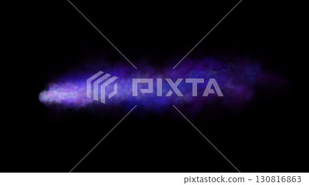 Thick blue exhaust smoke cloud trail isolated from aircraft or vehicle with combustion engine 130816863