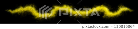 Chaotic yellow smoke in zigzag or wave motion with transparent background, glowing fog trail for overlays, sci fi or magic effects 130816864