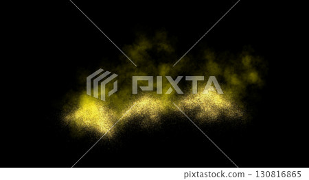 Yellow smoky sand explosion on transparent background template with glowing particles and realistic dust mockup 130816865