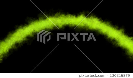 Curved chartreuse or lime green smoke arc on transparent background, fog and steam mockup template for digital design 130816879