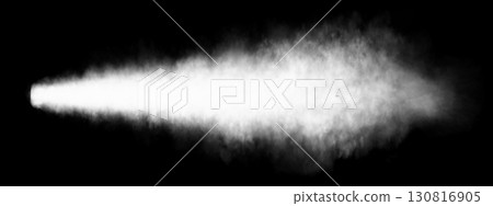 Dense realistic white smoke trail with transparent background, isolated steam cloud from car or rocket launch, PNG mockup template 130816905