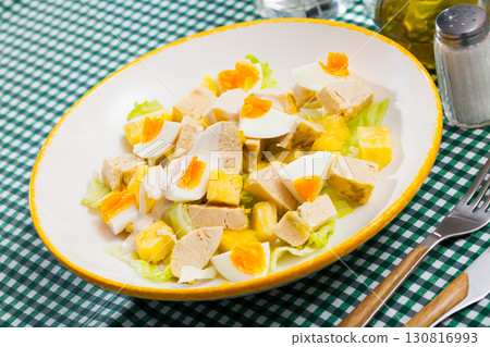 Salad with chicken, egg and pineapple 130816993