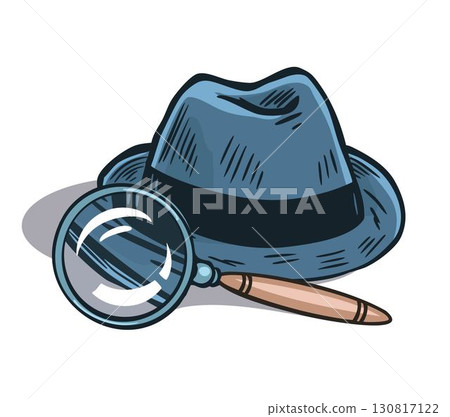 Detective hat and magnifying glass illustration 130817122