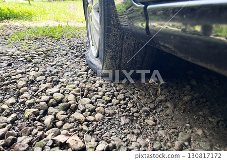 completely flat tire on a car, road breakdown, accident 130817172