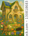 Enchanted Cottage with Solar Power and Sleeping Cats (AI Generated) 130818683