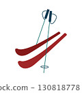 Pair of skis with sticks or poles isolated on white background. Winter sport equipment. Simple colored flat vector illustration 130818778
