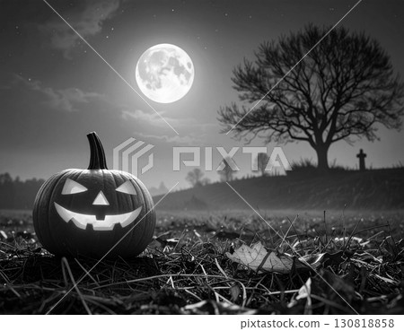 A fantastic night of Halloween pumpkins and shining stars. 130818858