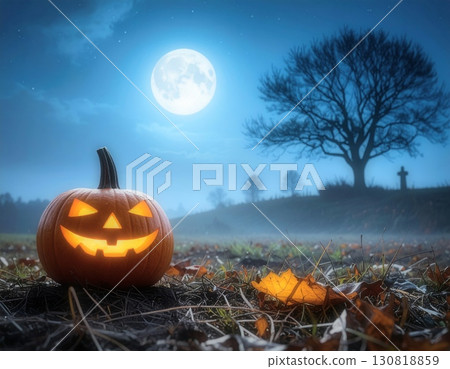 A fantastic night of Halloween pumpkins and shining stars. 130818859