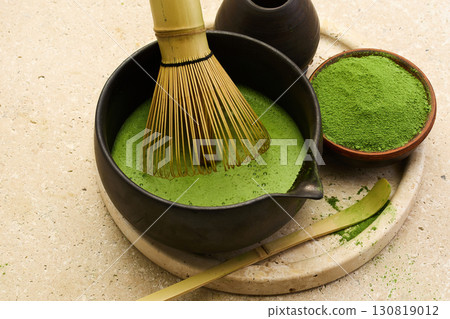 Matcha Tea Preparation. A traditional matcha tea ceremony setup 130819012