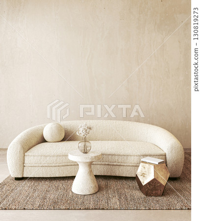 Abstract art and curved sofa in modern living space Abstract art and curved sofa in modern living space 130819273