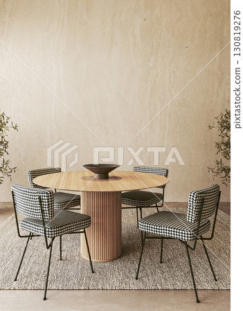 Contemporary dining set with houndstooth chairs and wood table Contemporary dining set with houndstooth chairs and wood table 130819276