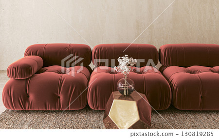 Stylish Modern Velvet Sofa that Features a Unique Design along with a Decorative Vase Stylish Modern Velvet Sofa that Features a Unique Design along with a Decorative Vase 130819285