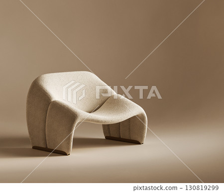 Modern artistry in furniture design. A 3d render sculptural chair with a textured finish, blending functionality with avant-garde aesthetics 130819299