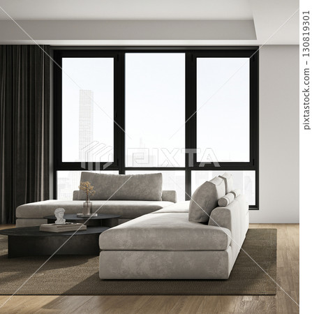 A Modern Living Room Featuring Stylish Furniture, Beautiful Natural Light and Comfort 130819301