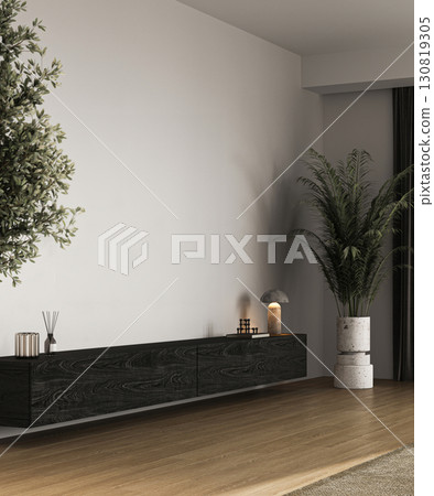 A Modern Minimalist Living Room Featuring Lush Plants and Sophisticated Stylish Decor A Modern Minimalist Living Room Featuring Lush Plants and Sophisticated Stylish Decor 130819305