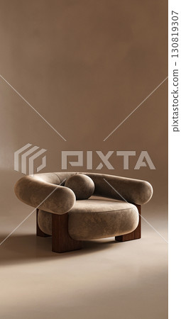 Armchair features elegant curves for stylish and comfortable seating in any space, 3d rendering Armchair features elegant curves for stylish and comfortable seating in any space, 3d rendering 130819307