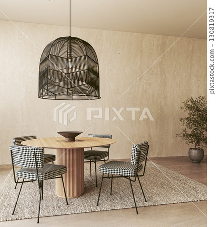 Contemporary dining set with houndstooth chairs and wood table 130819317