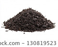 Dry black tea leaves isolated on white background. Pile of Dried fermented tea. Black Tea Leaves Heap. Close Up, Macro. Front View. Texture. Copy Space. Dried Tea. Abstract Food and Drink Backdrop. 130819523