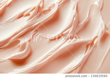 Texture of cream background. Beige textured smears of cosmetics cream. Body lotion. Copy space for design. Face moisturizer is smeared. Cosmetic products for makeup and skin care. Beauty procedures. 130819560