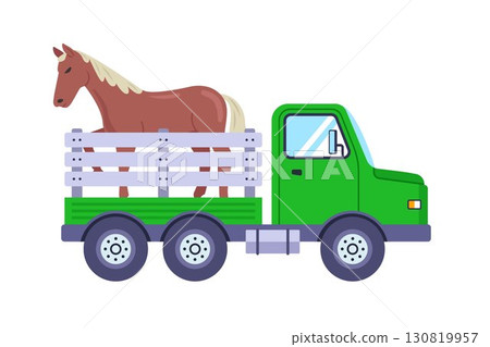 Horse transportation by truck in rural area. 130819957
