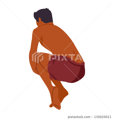 Young beach man cartoon character wearing swimming trousers in jumping pose isolated on white Young beach man cartoon character wearing swimming trousers in jumping pose isolated on white 130820021