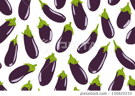 Eggplant seamless vector pattern. Flat vegetables with highlights and shadows on a white background. Natural pattern for fabric, paper, wallpaper 130820333