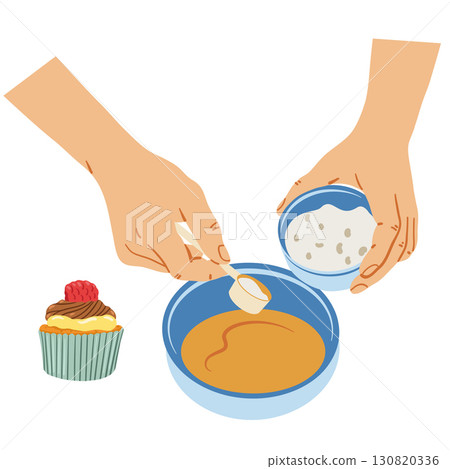 Homemade baking concept. Hands holding measuring spoon, kneading dough. Cooking at home, easy online recipes, family time, homemade traditional food. Homemade baking concept. Hands holding measuring spoon, kneading dough. Cooking at home, easy online recipes, family time, homemade traditional food. 130820336