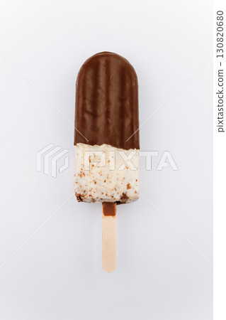 Chocolate and cream popsicle isolated on white background, front view, summer dessert Chocolate and cream popsicle isolated on white background, front view, summer dessert 130820680