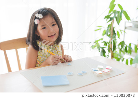 Child making eraser stamp Child making eraser stamp 130820878