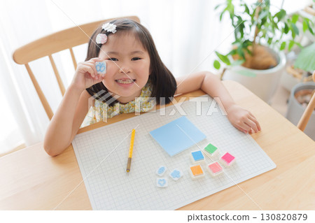 Child making eraser stamp Child making eraser stamp 130820879