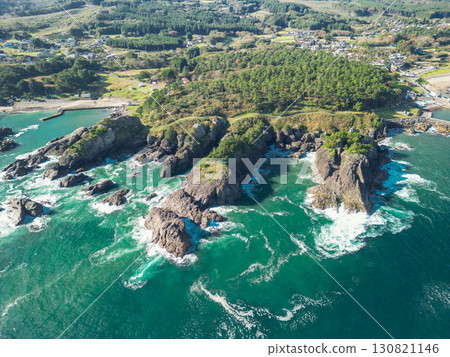 Aerial photo of Tanesashi Coast from the sea side of Aomori Prefecture, Hachinohe City 130821146