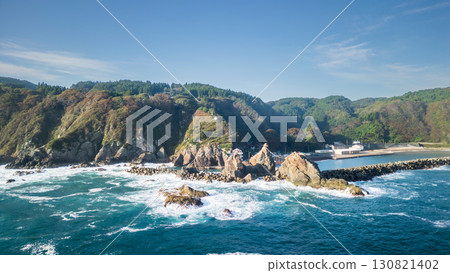 Aerial photo of Kosode Coast in Iwate Prefecture taken with a drone from the sea side in Kuji City 130821402