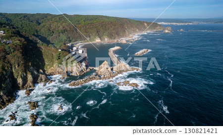 Aerial photo of Kosode Coast in Iwate Prefecture taken with a drone from the sea side in Kuji City 130821421