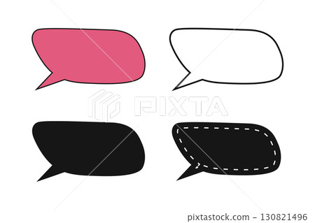 Set of chat bubble template in doodle style. Dialog balloons, speech boxes, quote frames, message tags, and communication labels isolated on white background. Vector graphic illustration 130821496