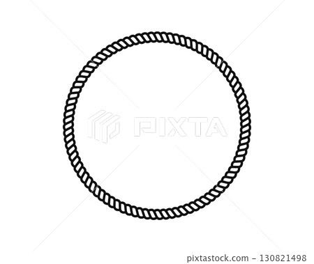 Round rope frame. Circle shape with jute, thread or cable texture isolated on white background. Vignette for picture or photo in maritime style. Vector flat illustration 130821498