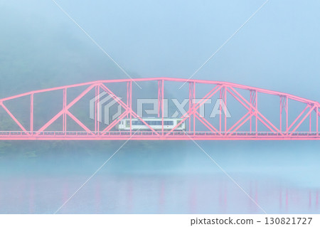 Kitakami Line: Kiha 100 running across Lake Kinshu in the morning mist - Second Waga River Bridge Kitakami Line: Kiha 100 running across Lake Kinshu in the morning mist - Second Waga River Bridge 130821727