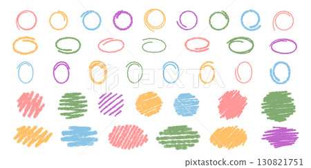 Chalk scribble oval and quote box set in pastel crayon style. Organic ellipse and circle shapes form a playful graphic background, with outline rectangle sketch details for colorful decorative Chalk scribble oval and quote box set in pastel crayon style. Organic ellipse and circle shapes form a playful graphic background, with outline rectangle sketch details for colorful decorative 130821751