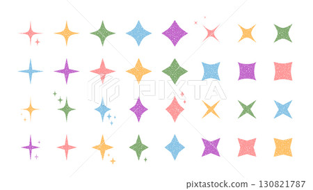 Festive pastel chalk star set with glowing outline and twinkle shine symbol. Sparkle graphic star in scribble style, firework ornament for holiday and celebration decoration, creative concept Festive pastel chalk star set with glowing outline and twinkle shine symbol. Sparkle graphic star in scribble style, firework ornament for holiday and celebration decoration, creative concept 130821787