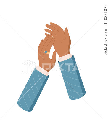 Hands clapping in flat style. Applause as a gesture of celebration and recognition. Symbol of teamwork, support, and community presented in colorful design. Ideal for concepts collaboration, 130821873