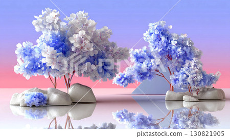 A dreamlike spring scene with a beautiful gradient sky and cherry blossoms 130821905