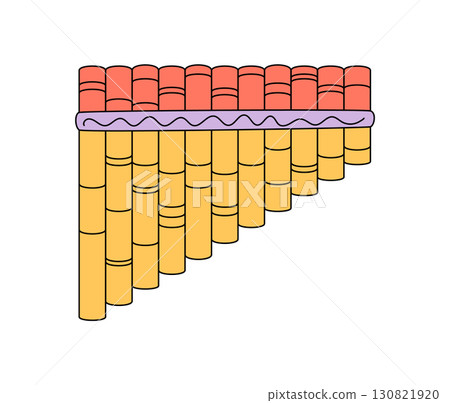 Groovy retro cartoon music flute sticker in colorful and funky y2k style. This playful instrument forms a unique groovy element and symbol with bright orange yellow. Perfect for modern decor 130821920